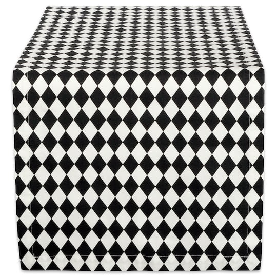 Design Imports Black And Cream Harlequin Print Table Runner, One Size, Black
